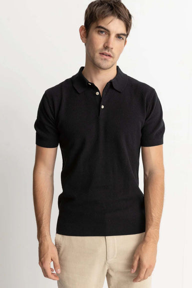 Rhythm - Textured Knit SS Polo - Black - Front
