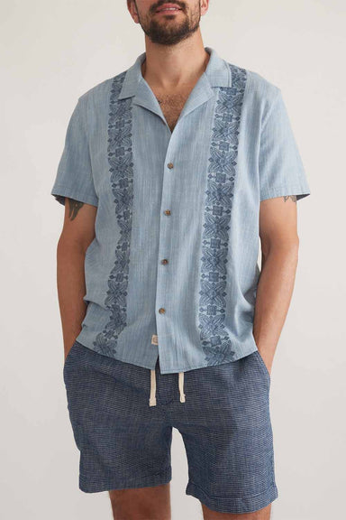 Marine Layer - Embroidered Stretch Selvage Shirt - Mid Blue - Front