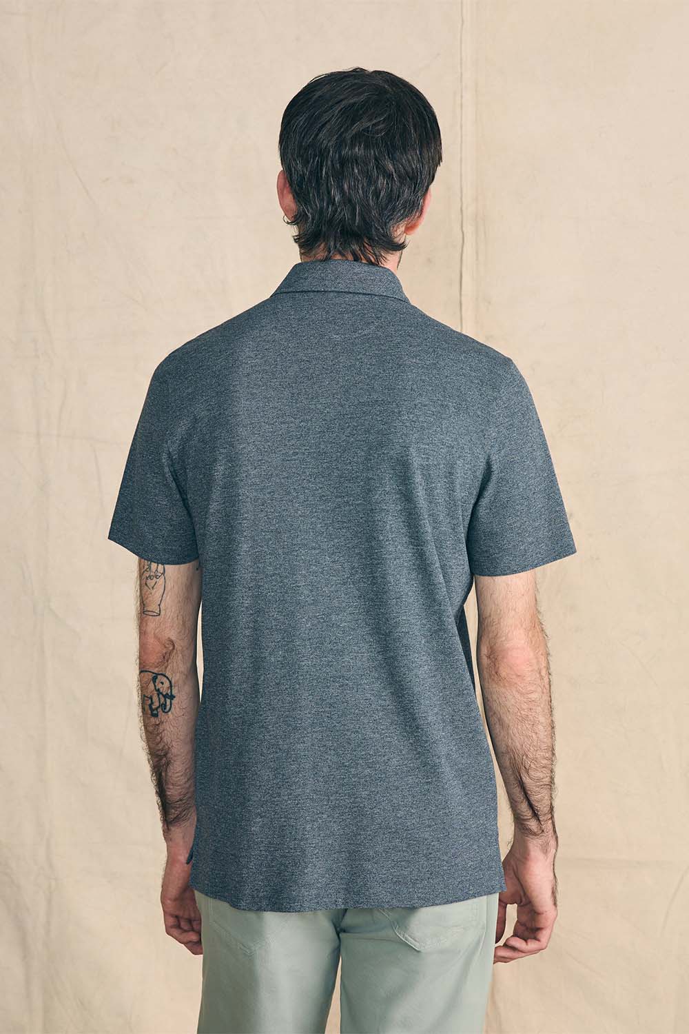 Faherty - SS Movement Pique Polo - Dusty Iron Heather - Back