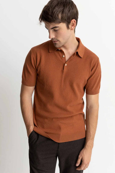Rhythm - Textured Knit SS Polo - Clay - Front