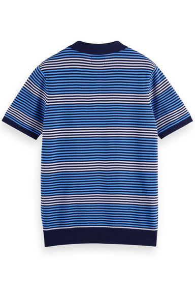 Scotch & Soda - Knitted Stripe Polo - Blue Multi Stripe - Back
