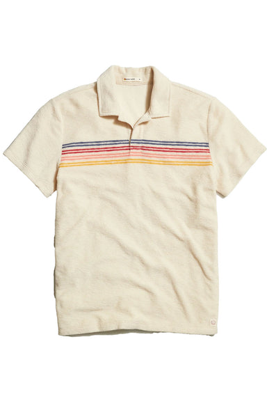 Marine Layer - SS Terry Out Stripe Polo - Fog Sunset Stripe - Flatlay