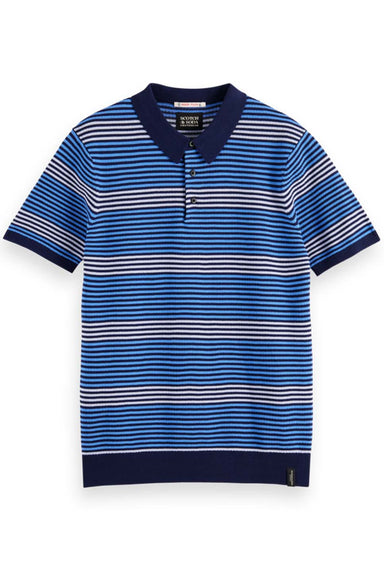 Scotch & Soda - Knitted Stripe Polo - Blue Multi Stripe - Front