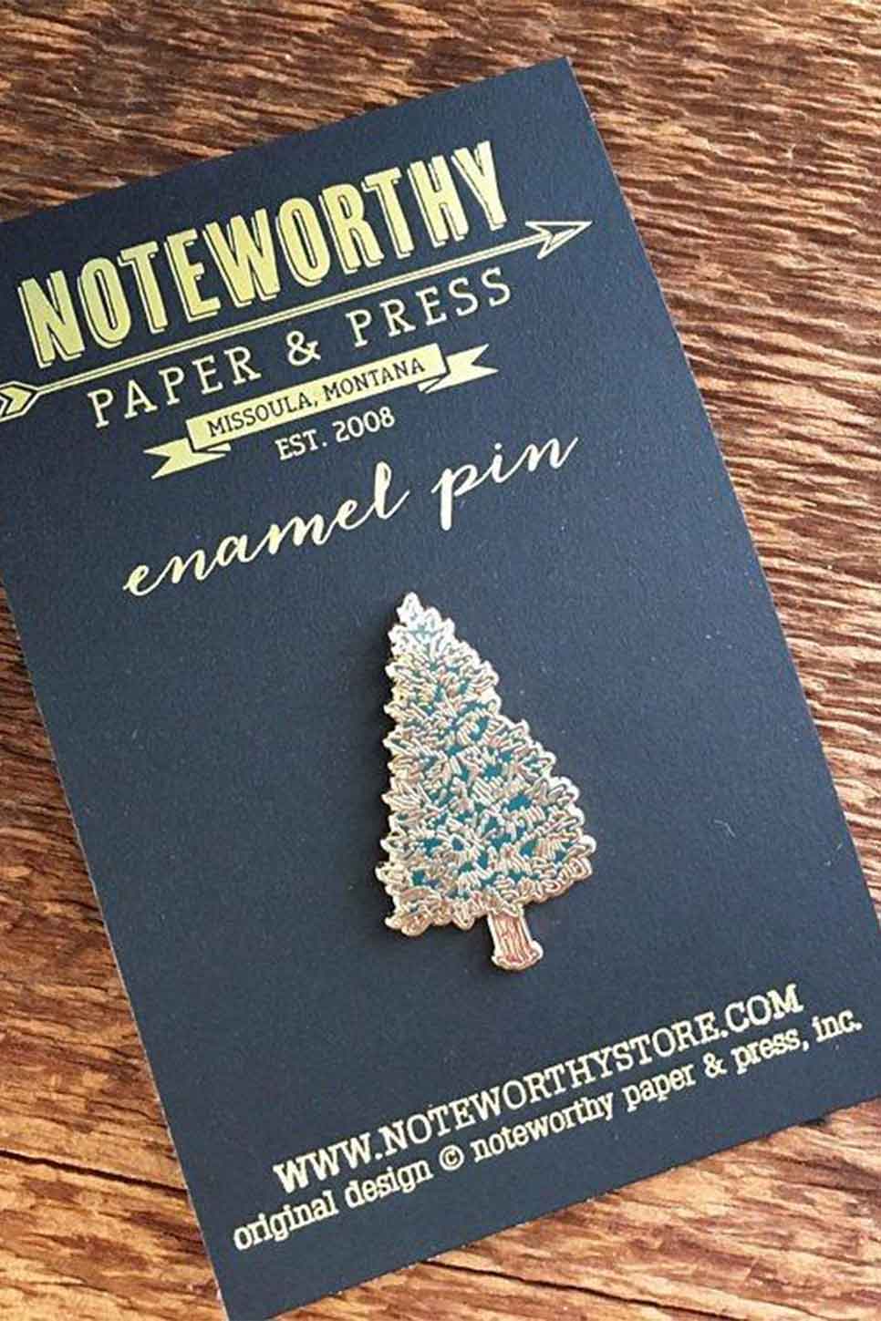 Noteworthy Paper & Press - Pine Tree Enamel Pin - Package
