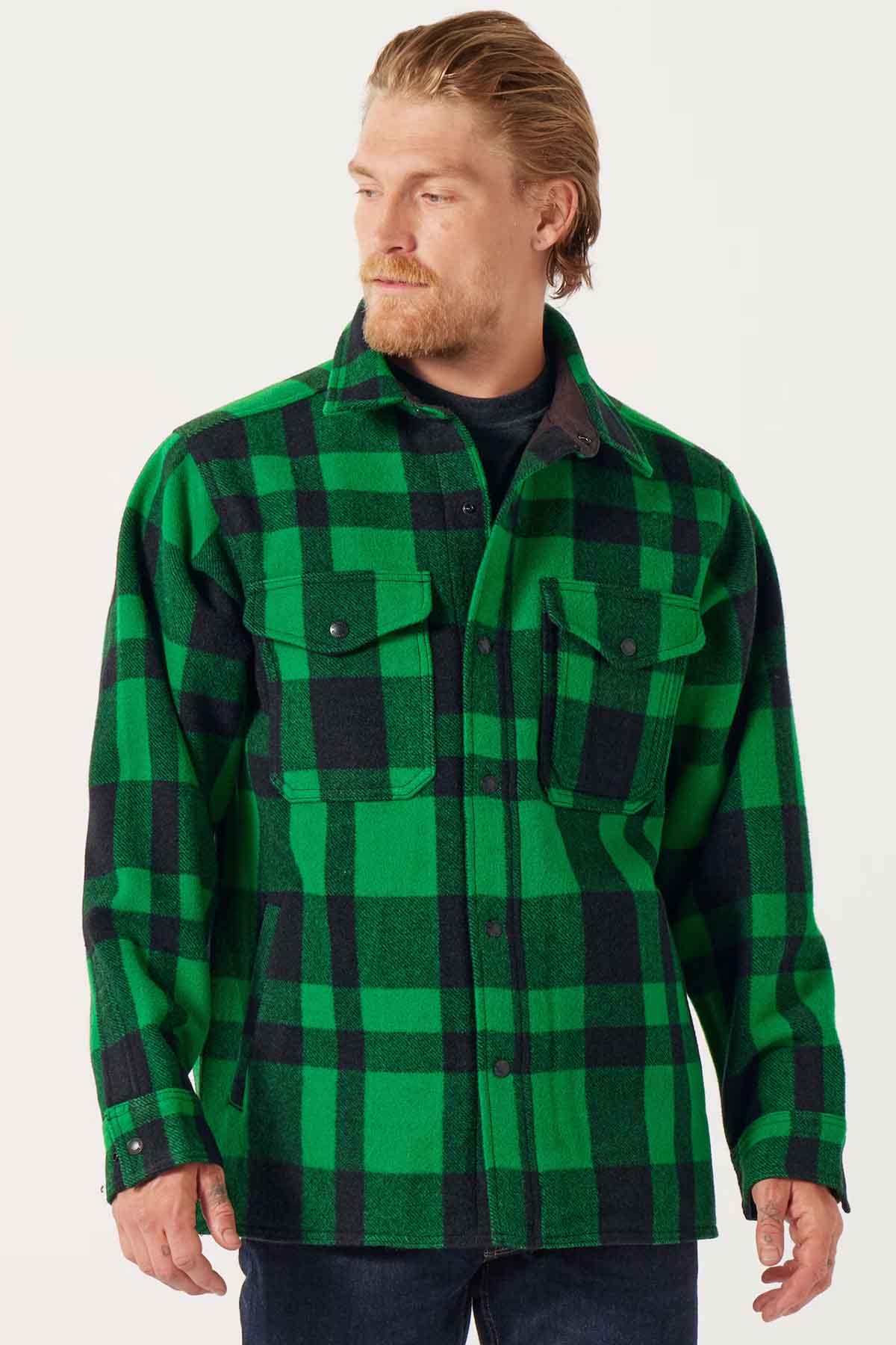 Filson - Mackinaw Jac Shirt - Acid Green/Black Heritage Plaid - Model Front