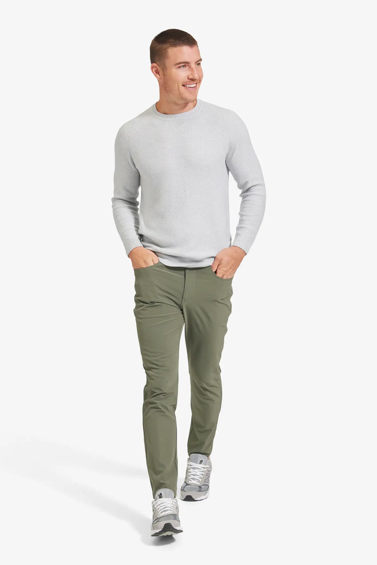Mizzen + Main - Cassady Crewneck Sweater - Light Gray Solid - Front