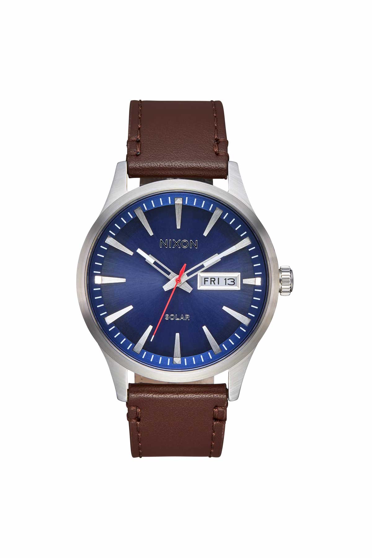 Nixon - Sentry Solar Leather - Navy Sunray/Silver - Front