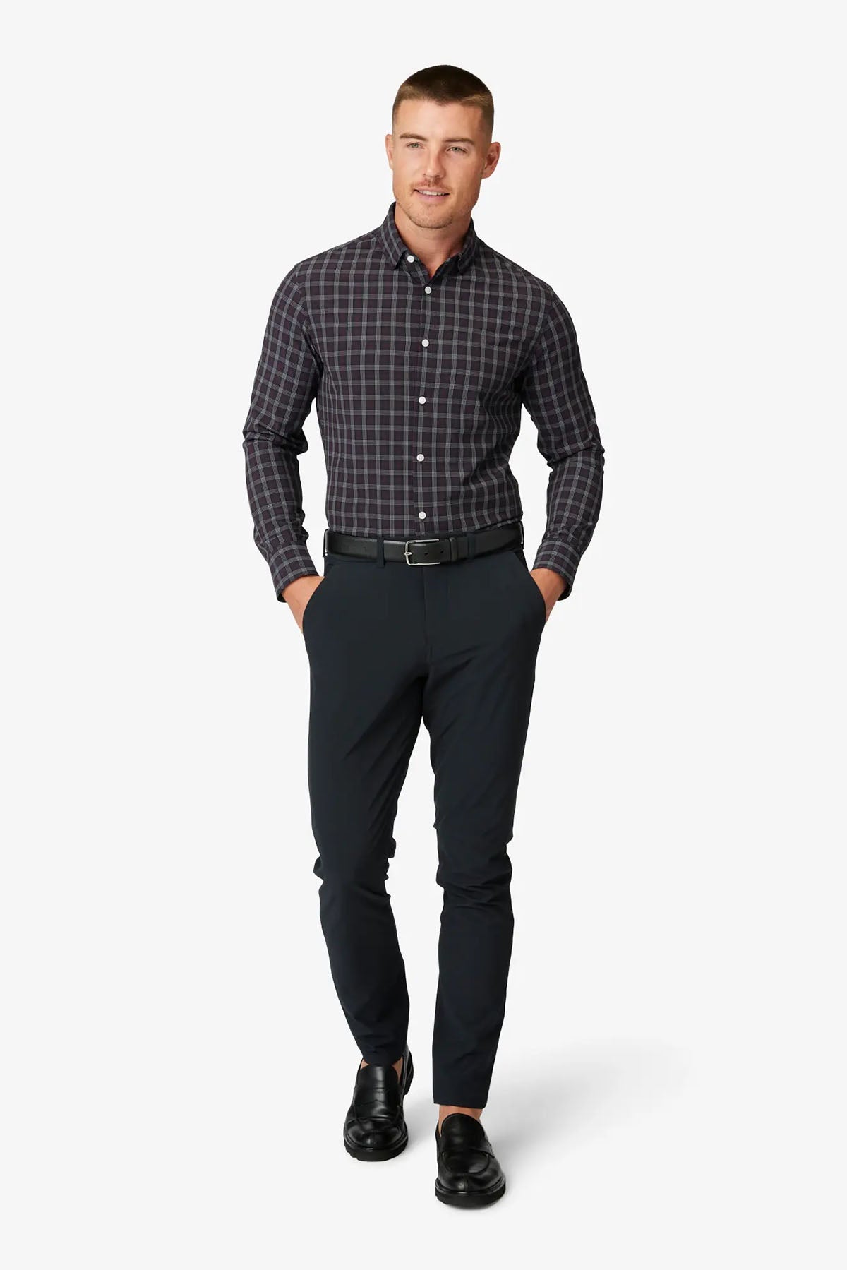 Mizzen + Main - Leeward LS - Black Dallas Plaid - Front