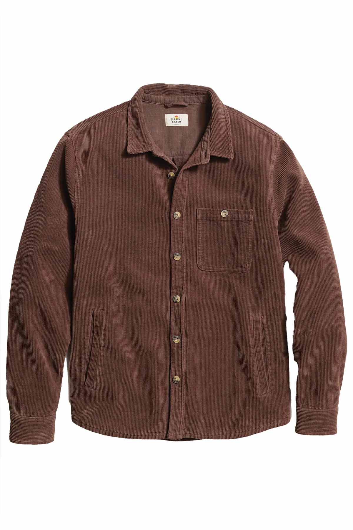 Marine Layer - Max Broken In Corduroy Overshirt - Chocolate - Flatlay