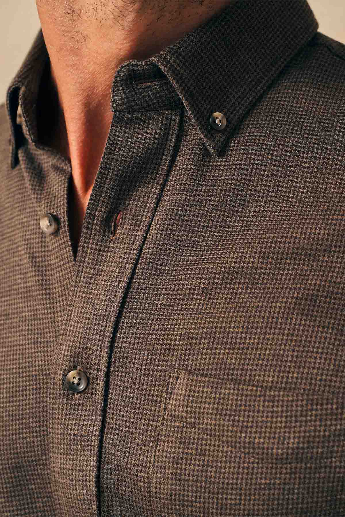 Faherty - Houndstooth Knit Shirt - Brown Houndstooth - Detail