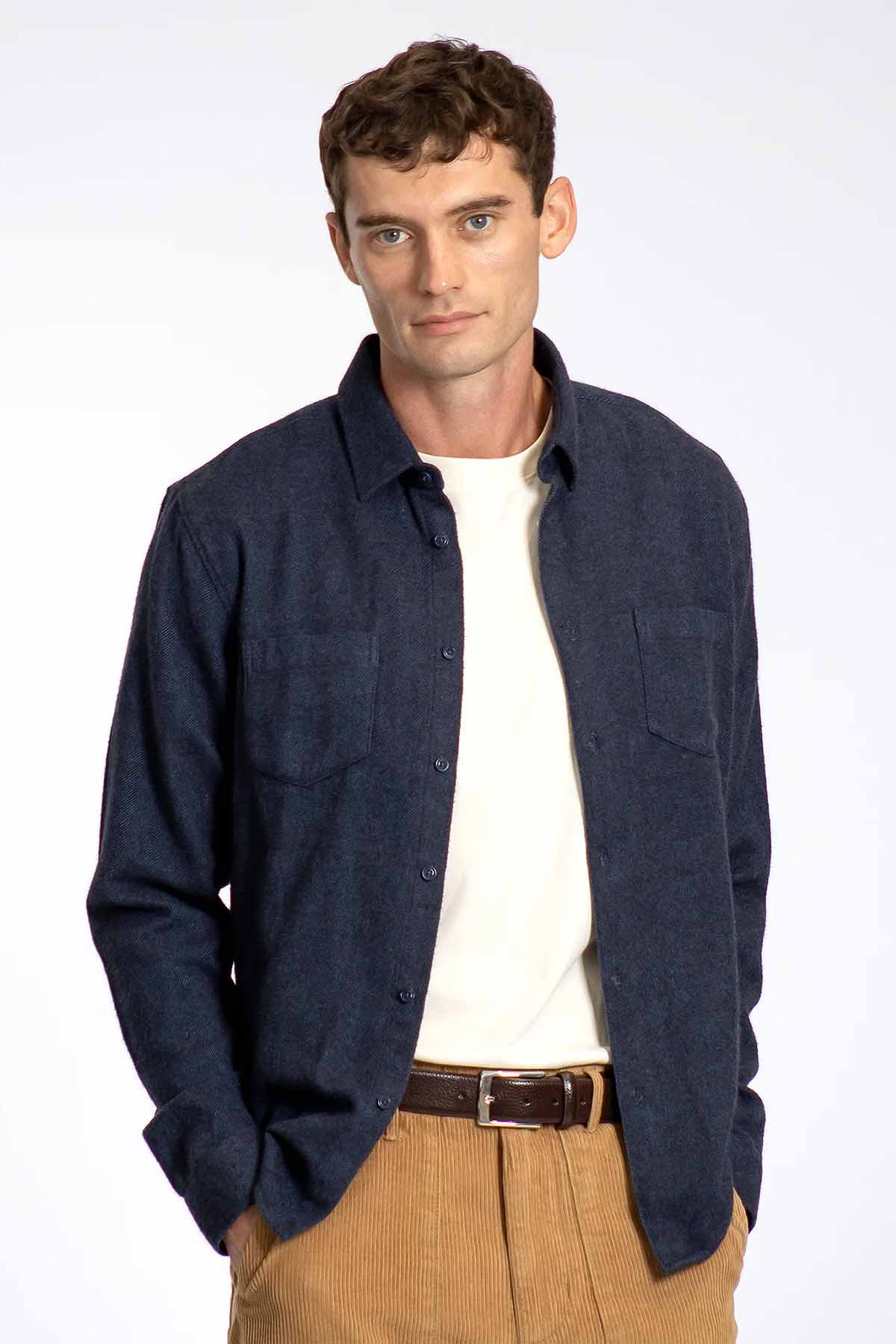 Far Afield - Classic 2 Pkt LS Shirt - Insignia Blue - Front