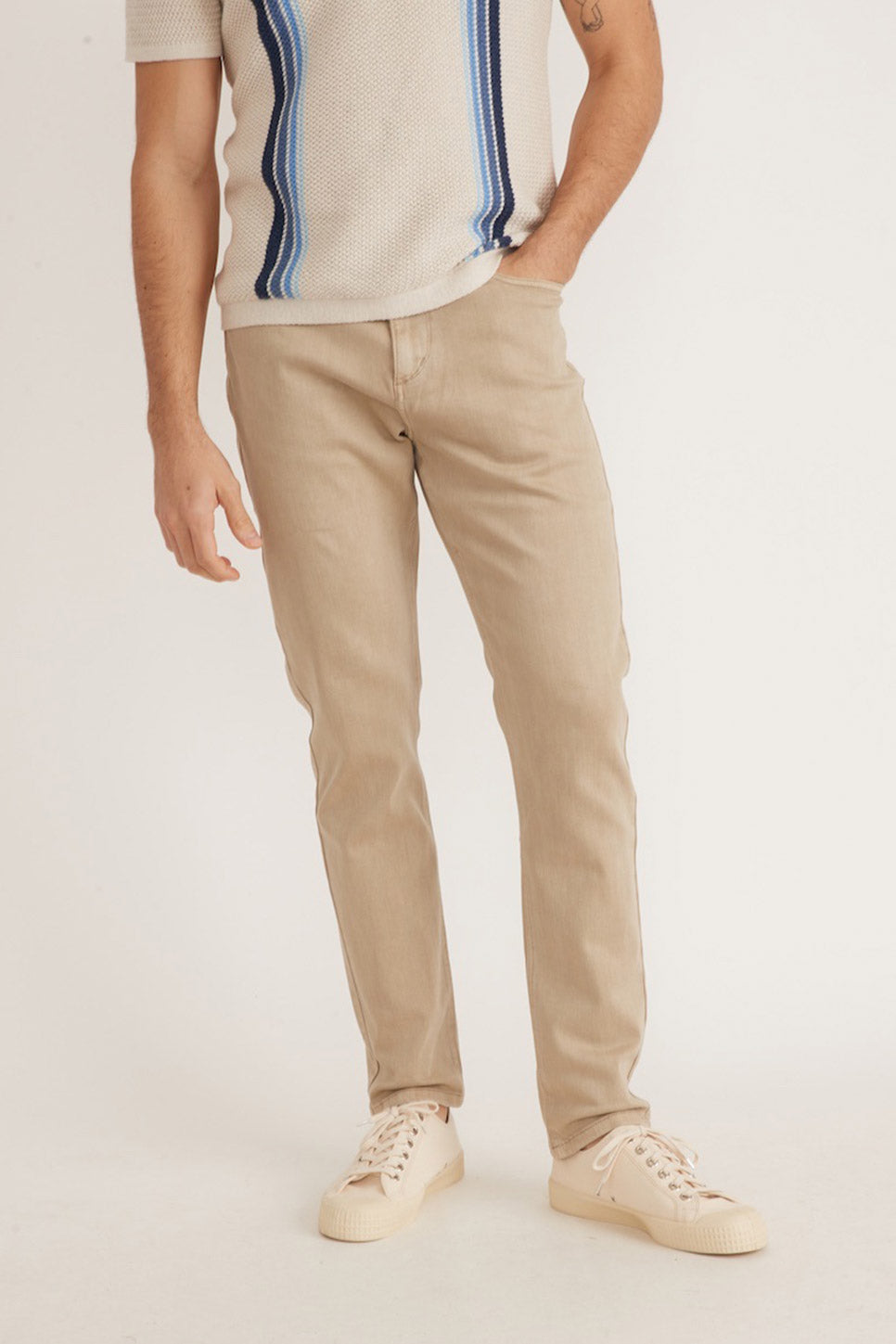 Marine Layer - 5 Pkt Twill Pant Athletic Fit - Khaki - Front