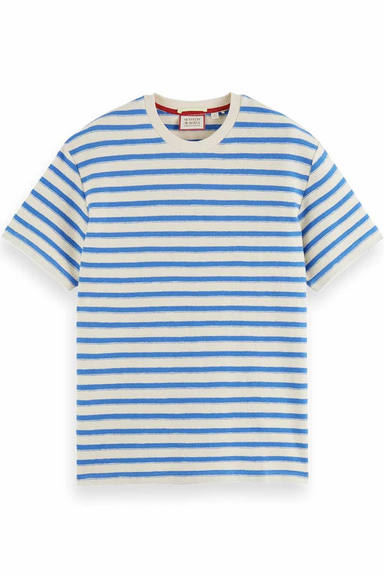 Scotch & Soda - Yarn Dye Stripe Tshirt - Ecru Blue Stripe - Flatlay
