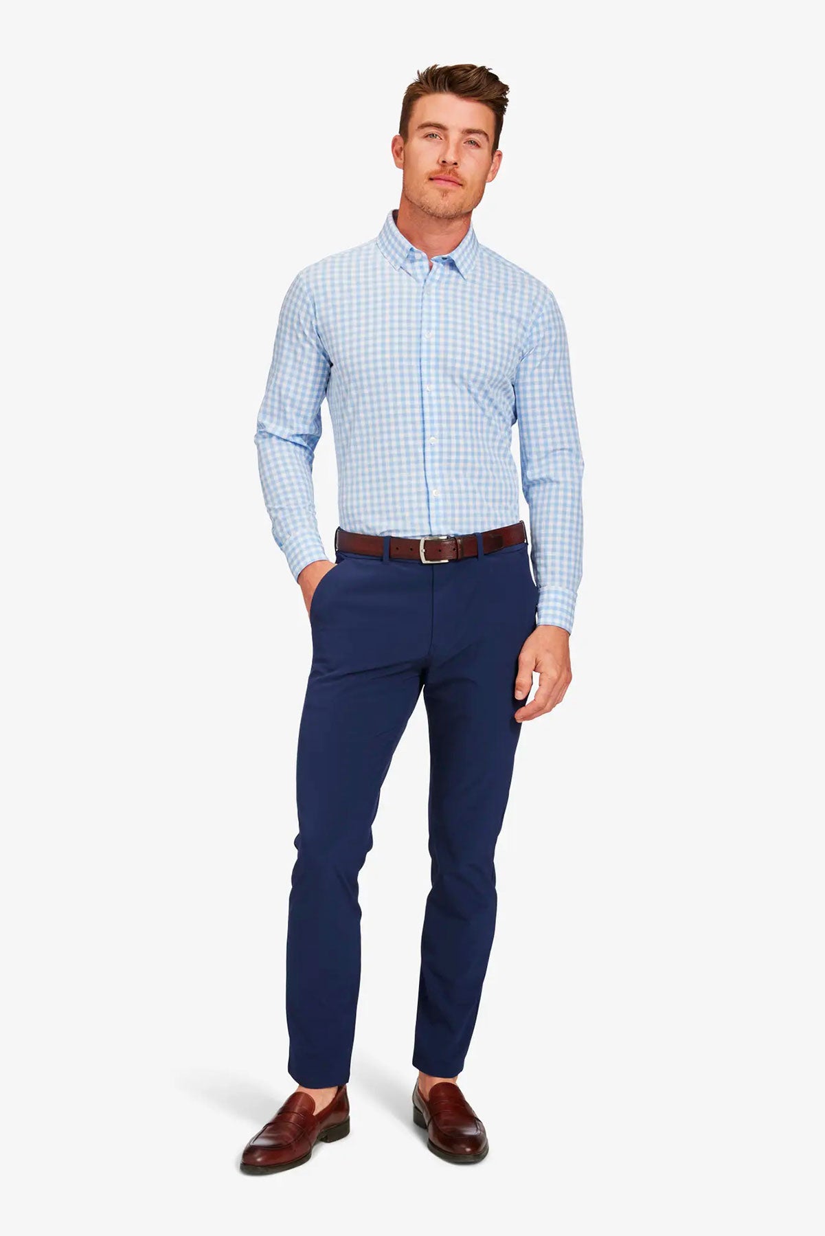 Mizzen + Main - Leeward LS - Light Blue Gingham - Front