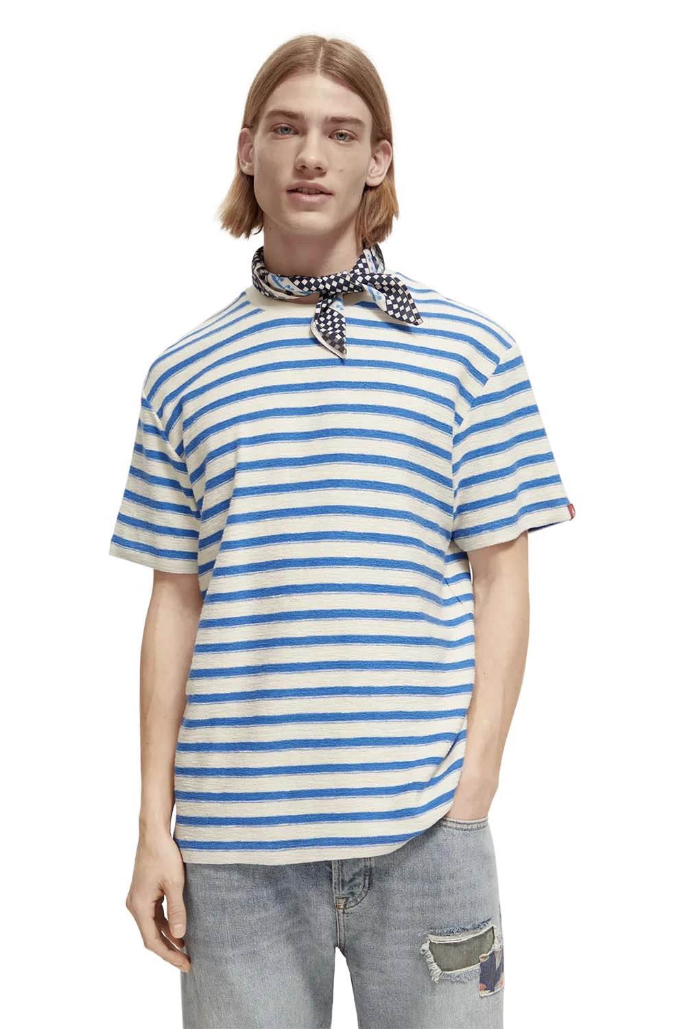 Scotch & Soda - Yarn Dye Stripe Tshirt - Ecru Blue Stripe - Front