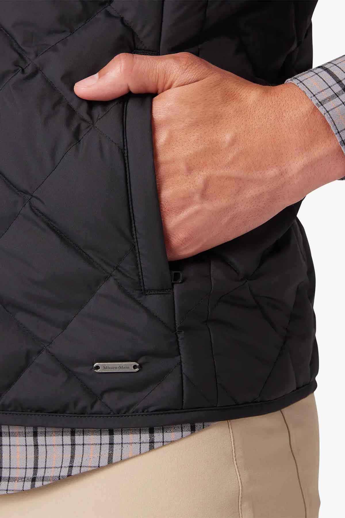 Mizzen + Main - Belmont Quilted Vest - Black Solid - Pocket