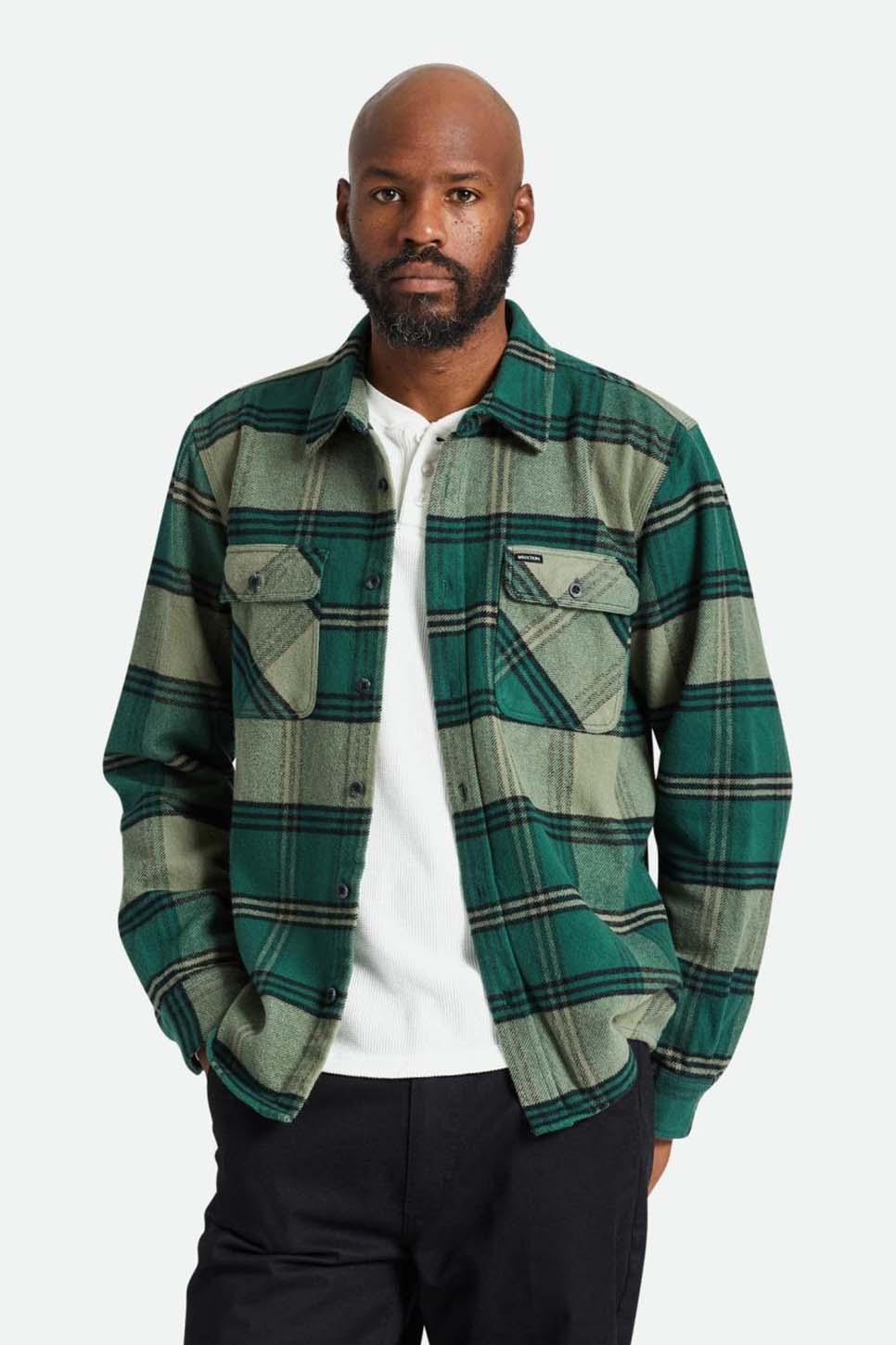Brixton - Bowery Heavyweight LS Flannel - Pine Needle/Olive Surplus - Model