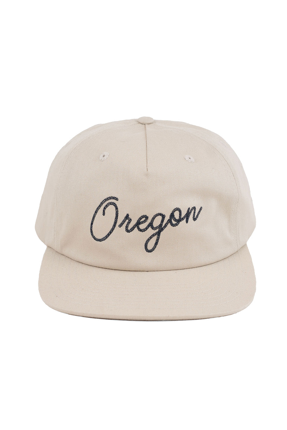 REVOLVR signature embroidered Oregon cap in birch with leather strap on back front view