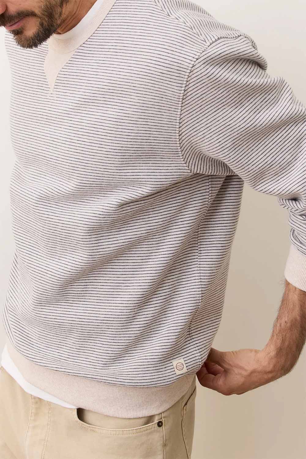 Marine Layer CLOUD 9 FLEECE CREWNECK Driftwood Baja Stripe Side