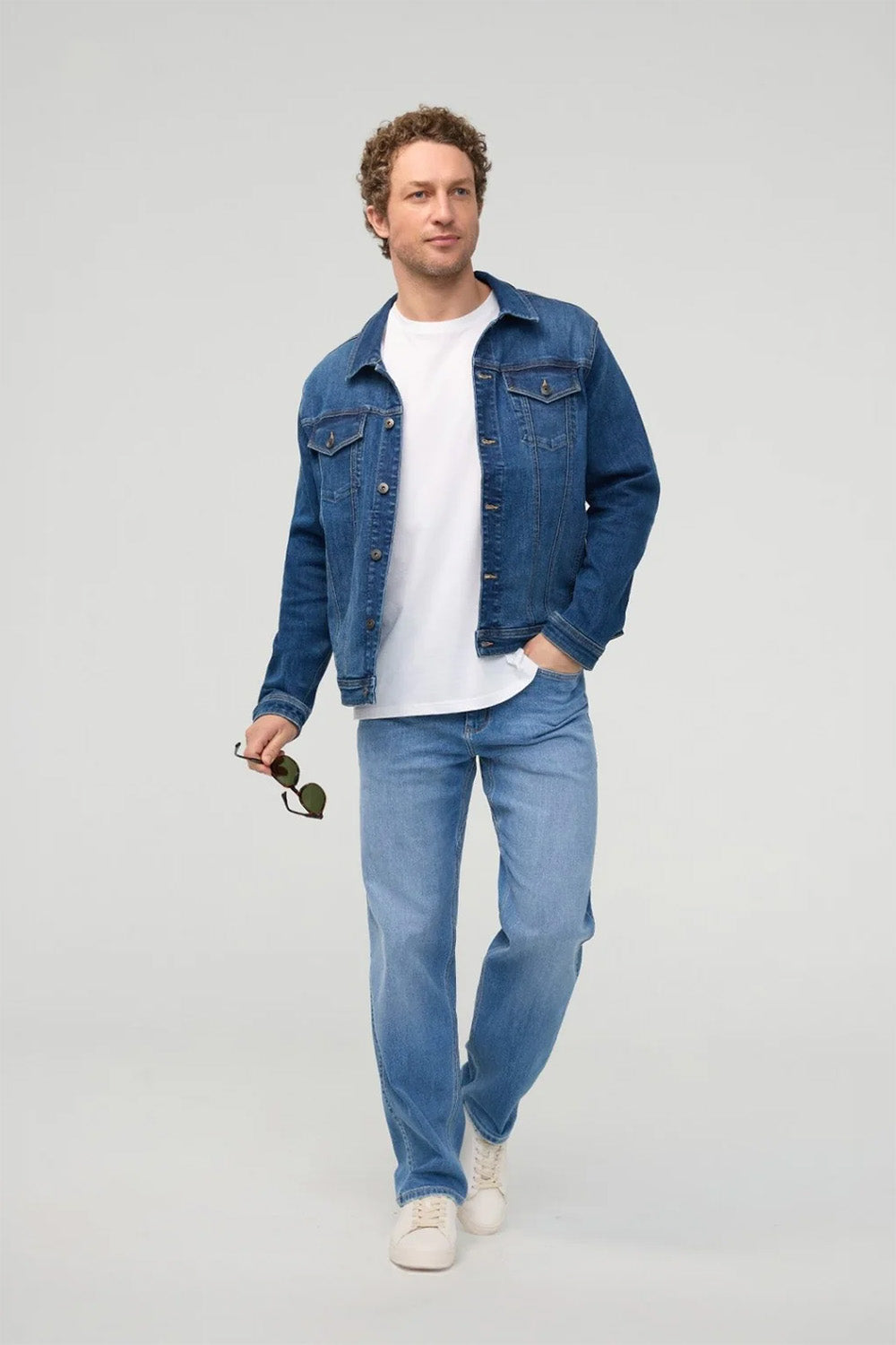 Duer Performance Denim Jacket in Alpine Indigo — Full-Body view