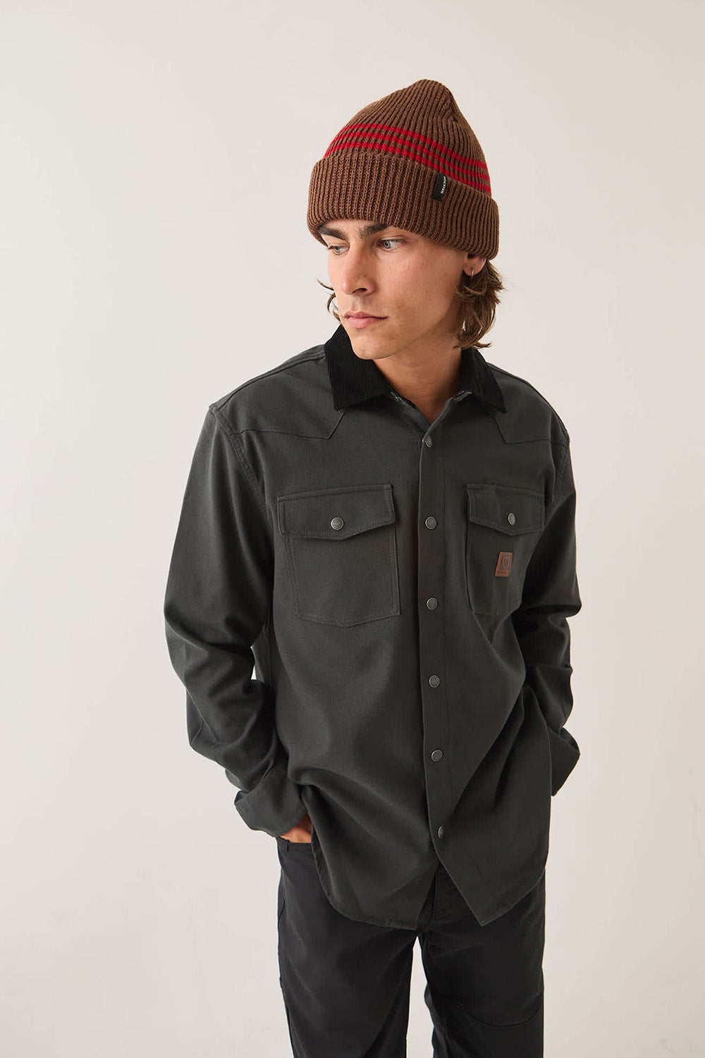 Brixton - Bowery Builders Ranch Performance Flannel - Black - Model Detail