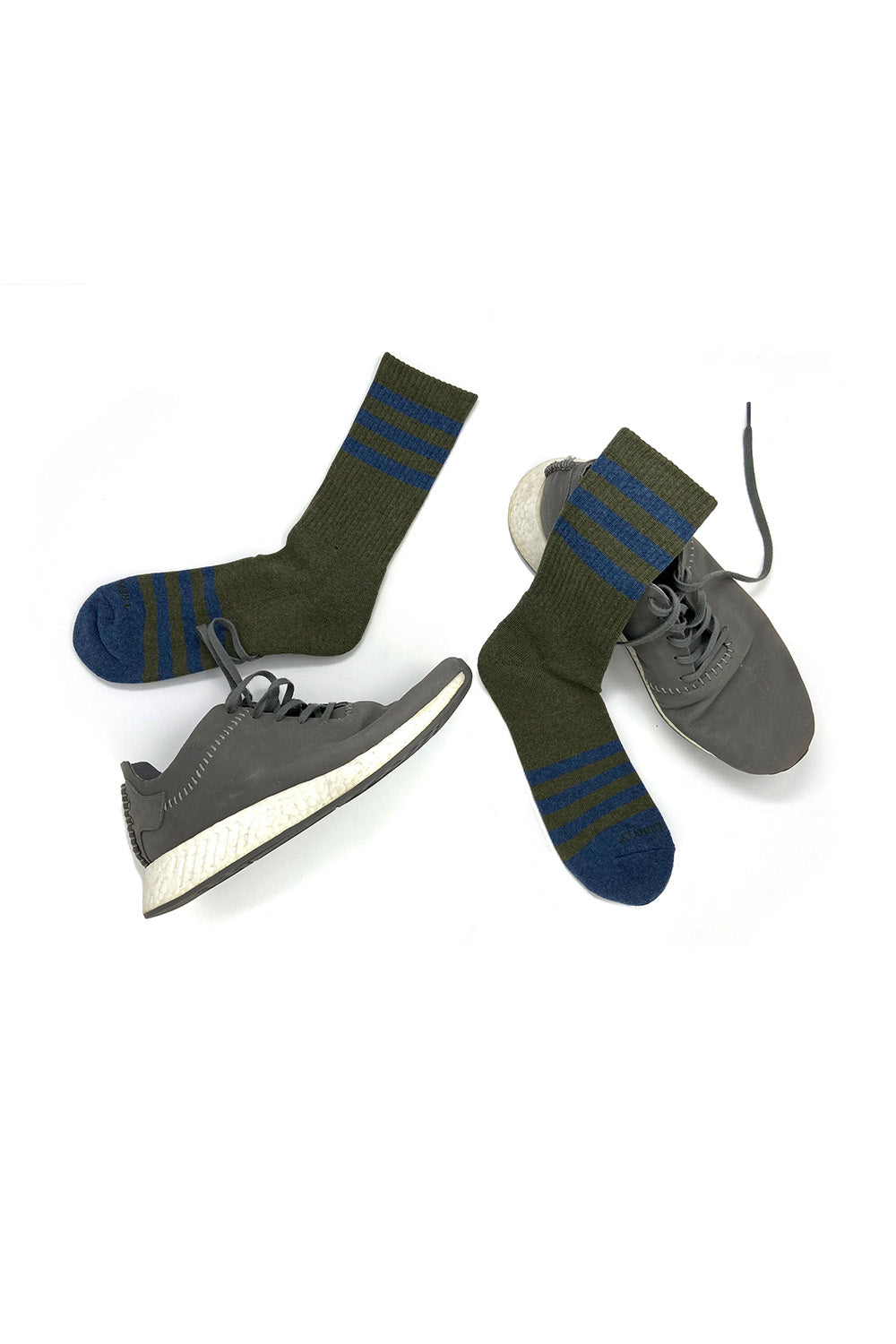 ampal creative heather stripes socks olive navy lifestyle