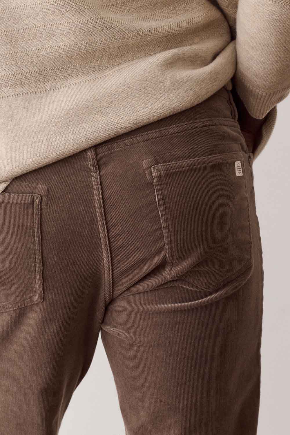 Marine Layer 5 Pocket Flex Terry Cords in Taupe — Detail back pocket view