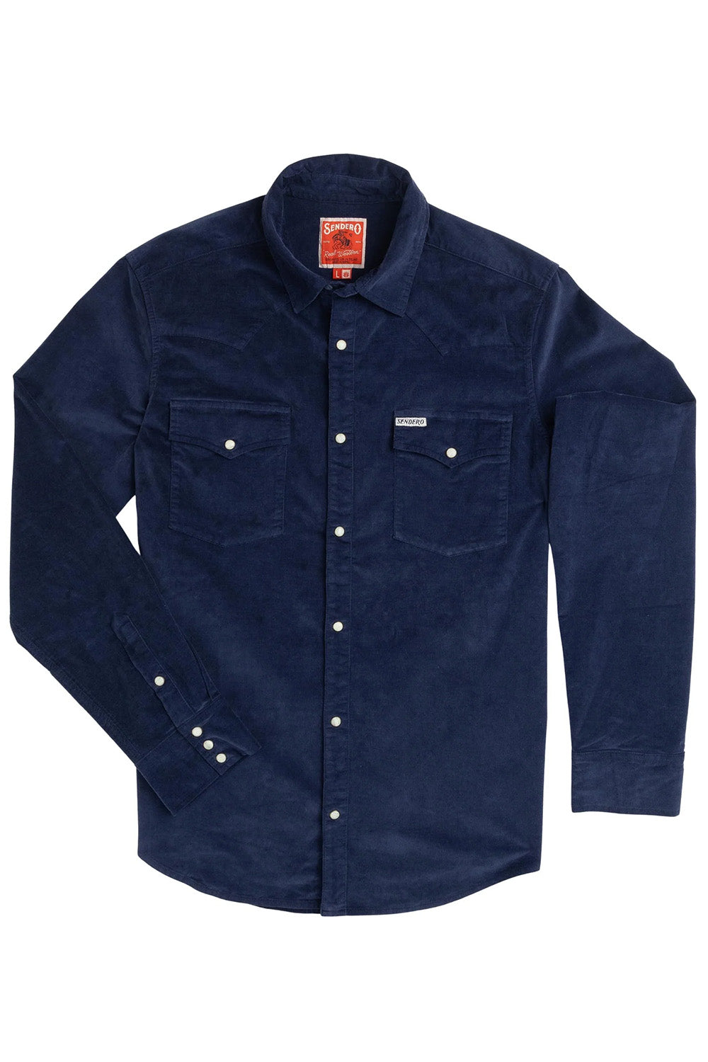 sendero wyatt pearl snap cord long sleeve navy flatlay