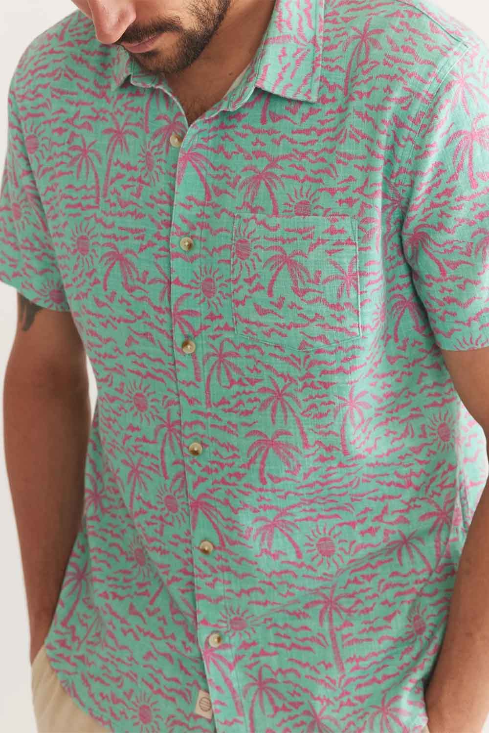 Marine Layer - Stretch Selvage Shirt - Teal Palm - Profile