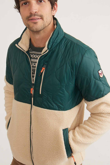 Marine Layer - Mixed-Media Sherpa Jacket - Bistro Green/Natural - Front