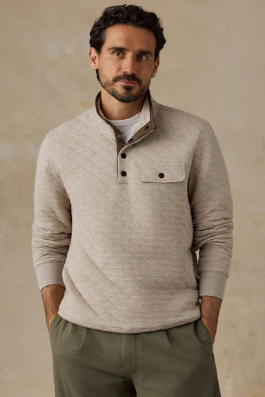 Faherty Epic Quilted Fleece Pullover in Oatmeal Melange — Front view
