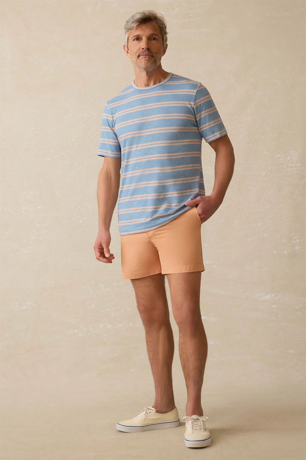 Faherty - Sunwashed Tee - Coast Coral Stripe