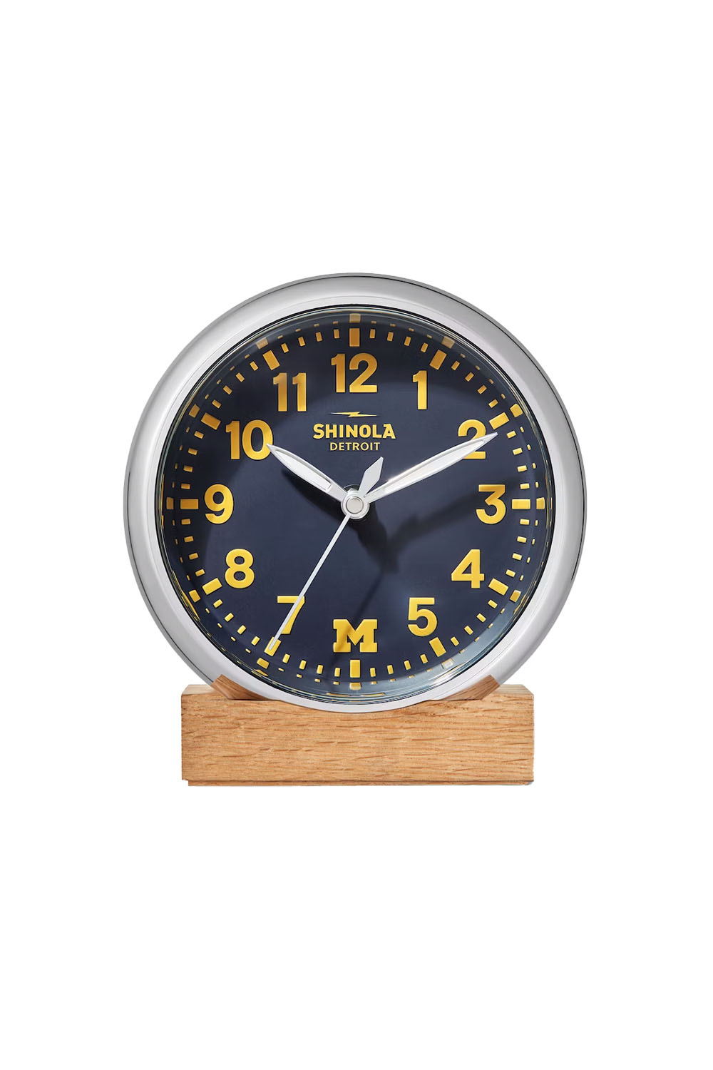 Shinola - Runwell Desk Clock - Chrome/Wolverine/Maize Blue - Front