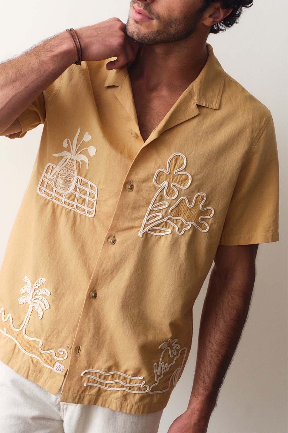 SOL EMBROIDERED RESORT SHIRT Mustard