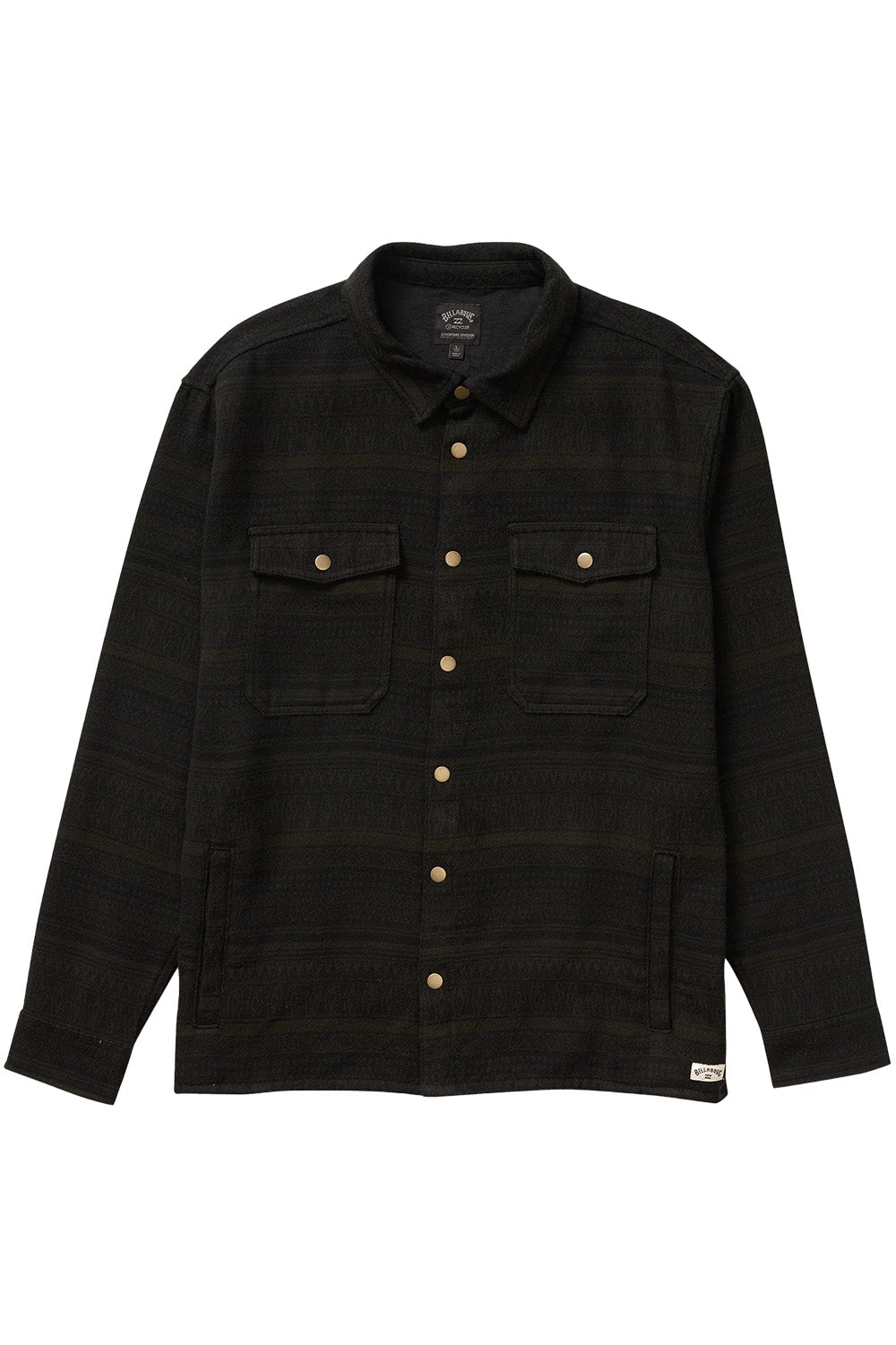 billabong lodge flannel dark military flatlay