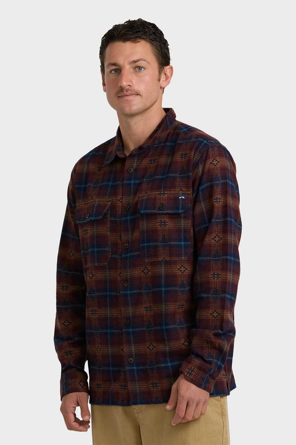 billabong offshore jacquard flannel wine multi side