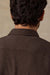 Faherty Coastline Knit Shirt in Brown Road Twill — Detail collar view
