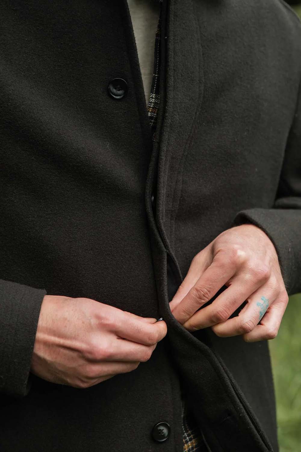 bridge and burn clive car coat deep sage detail