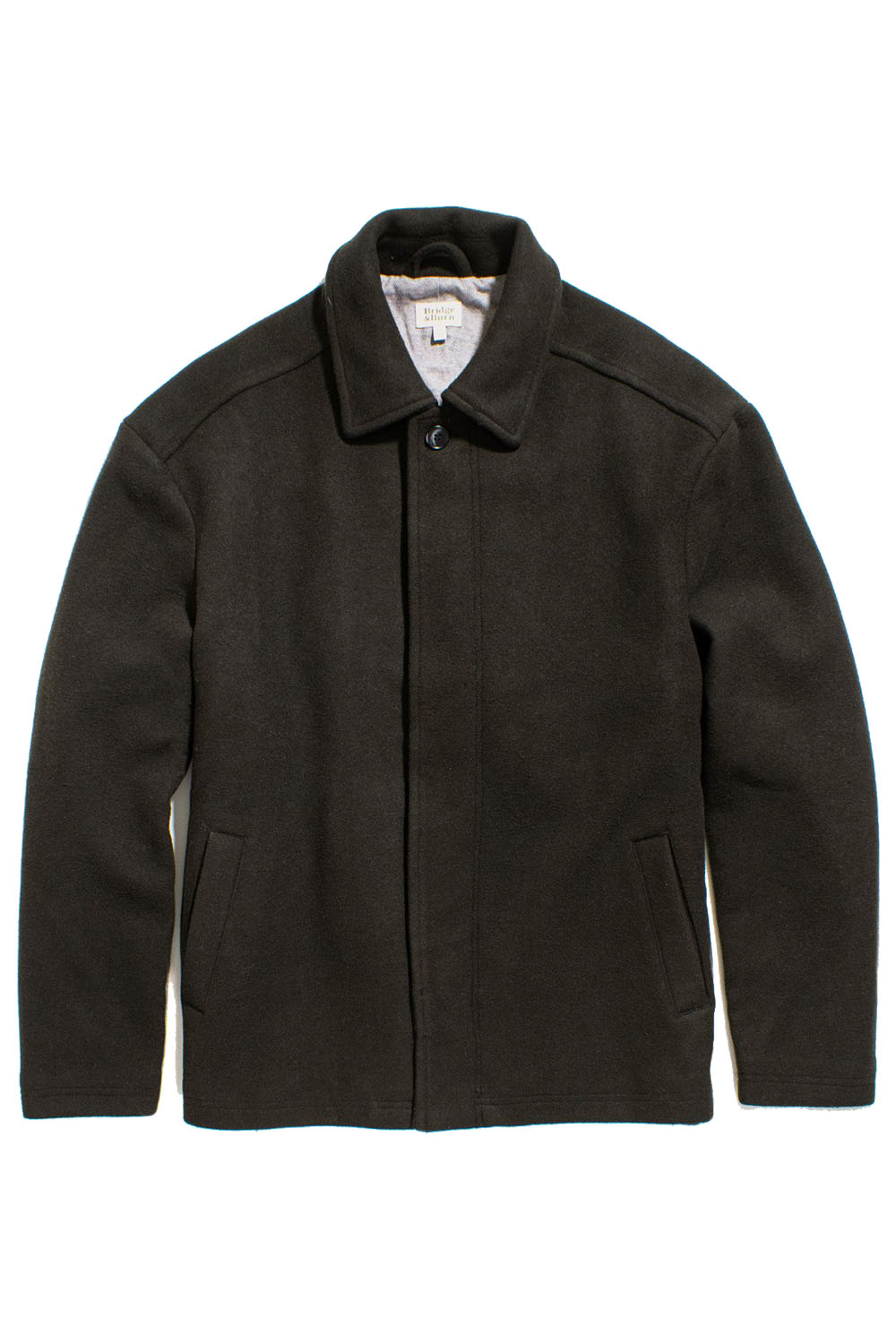 bridge and burn clive car coat deep sage flatlay