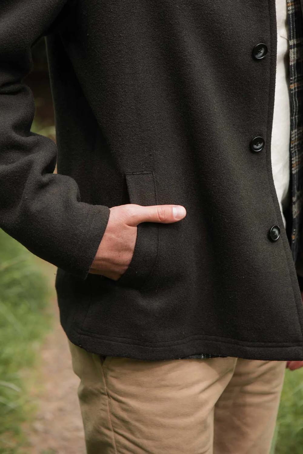 bridge and burn clive car coat deep sage pocket