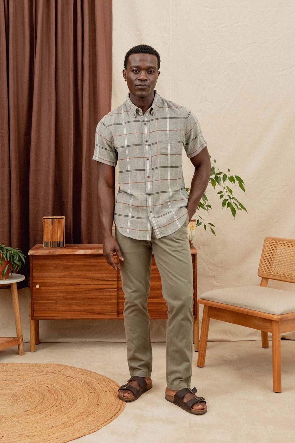 bridge and burn jordan slim shirt olive ember grid