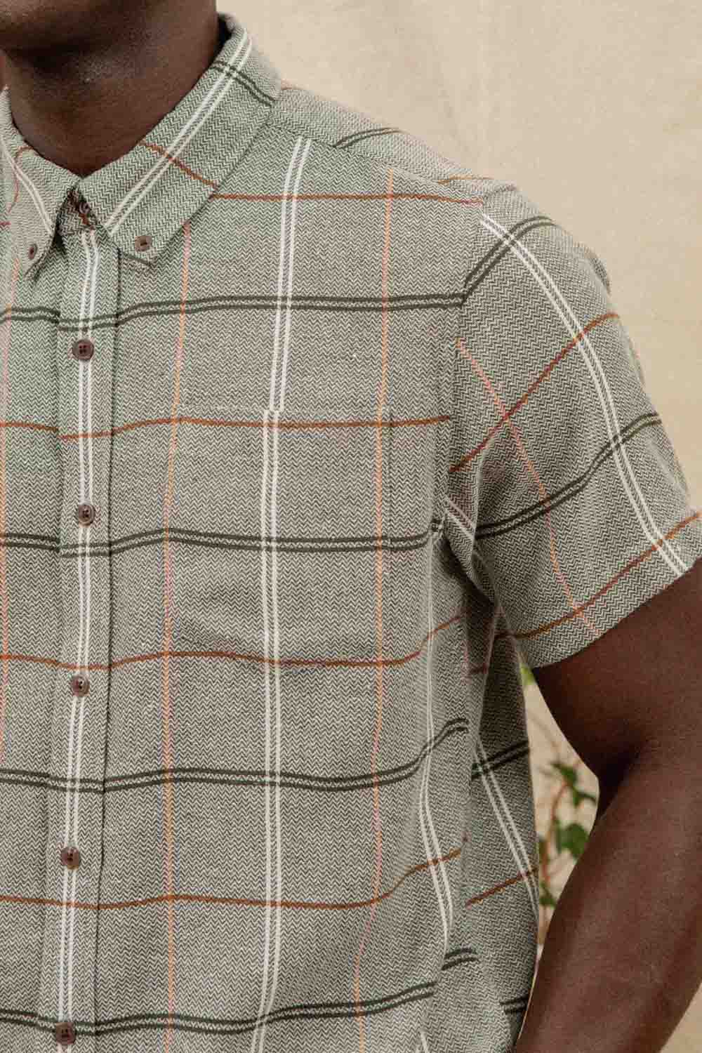 bridge and burn jordan slim shirt olive ember grid detail