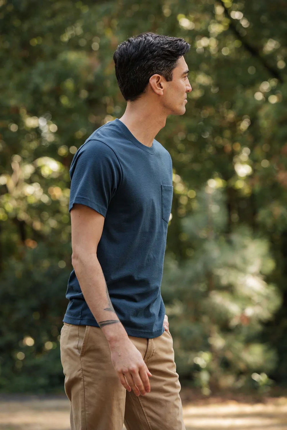 bridge and burn recycled pocket tee cobalt side