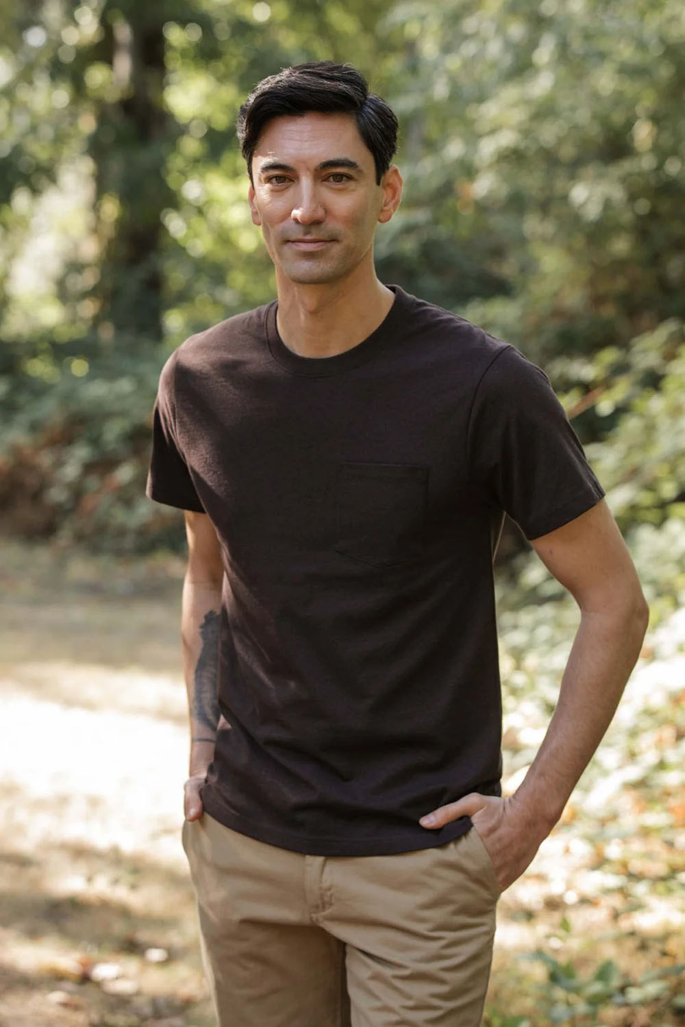 bridge and burn recycled pocket tee truffle front