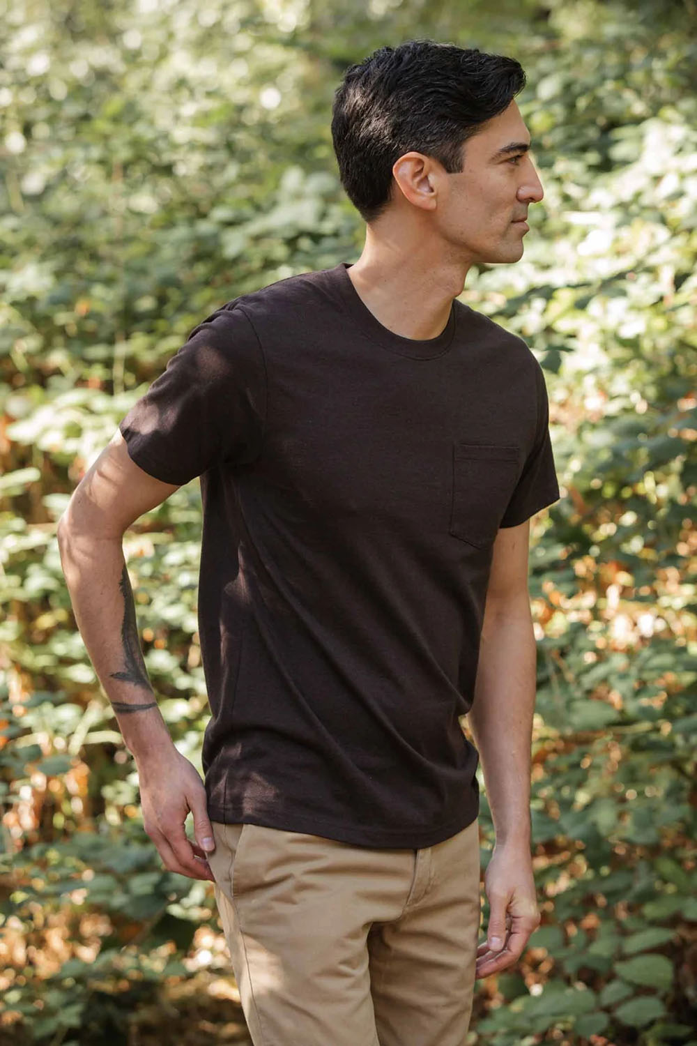 bridge and burn recycled pocket tee truffle side
