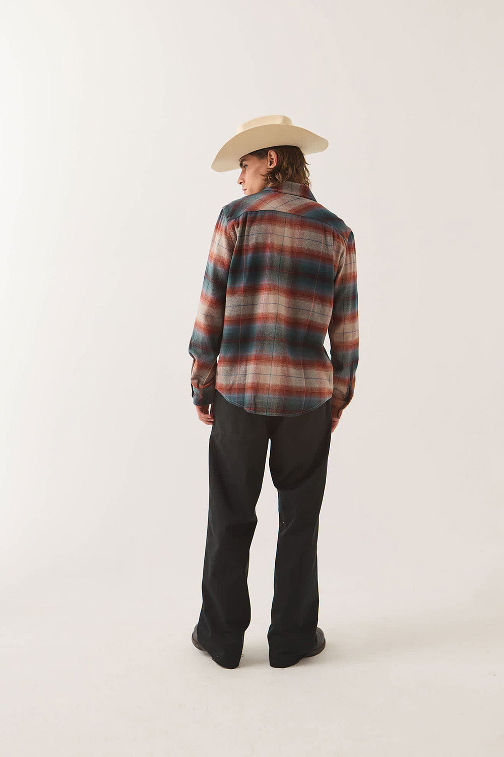 Brixton Bowery Flannel in Multi Shadow — Back view