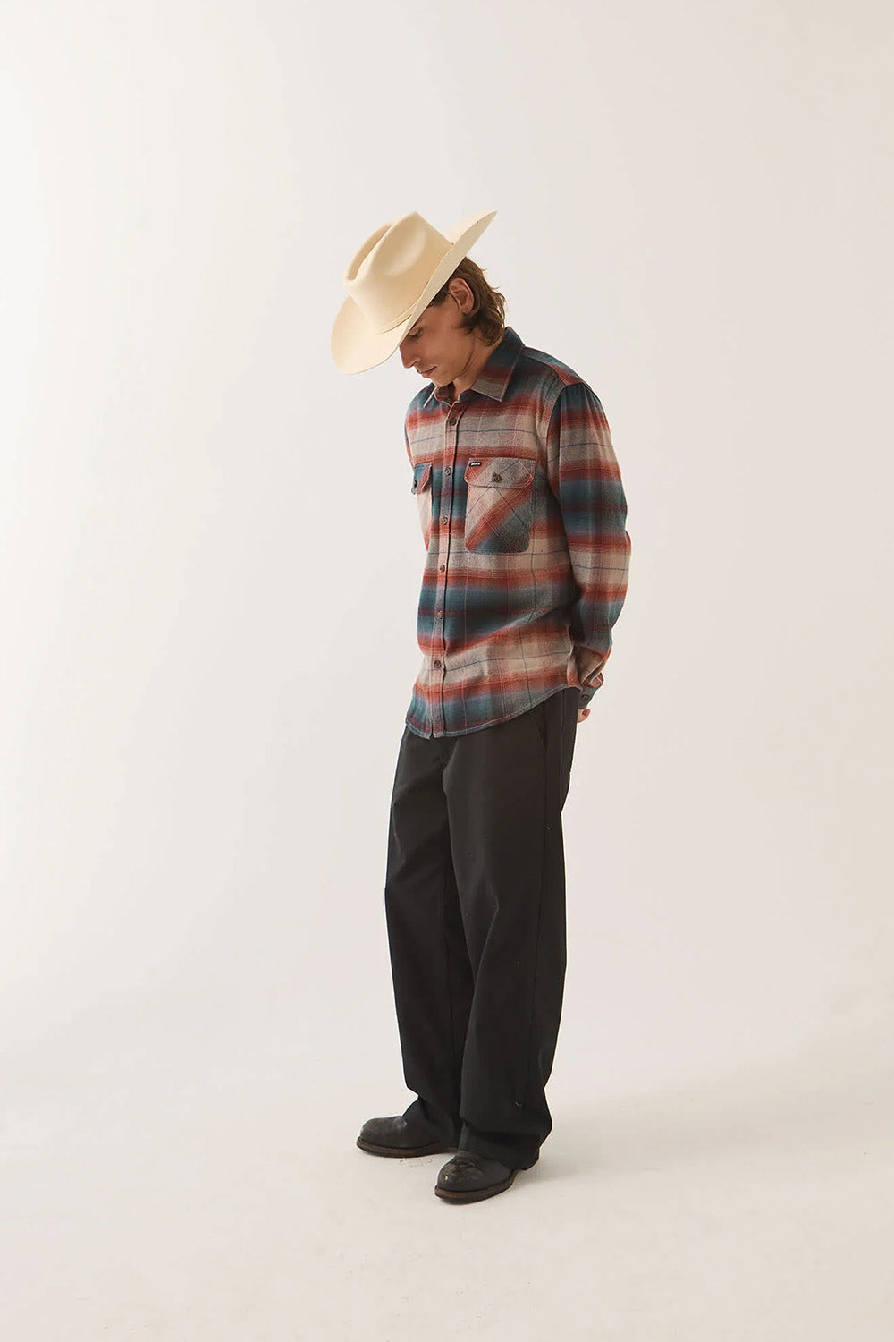 Brixton Bowery Flannel in Multi Shadow — Side view