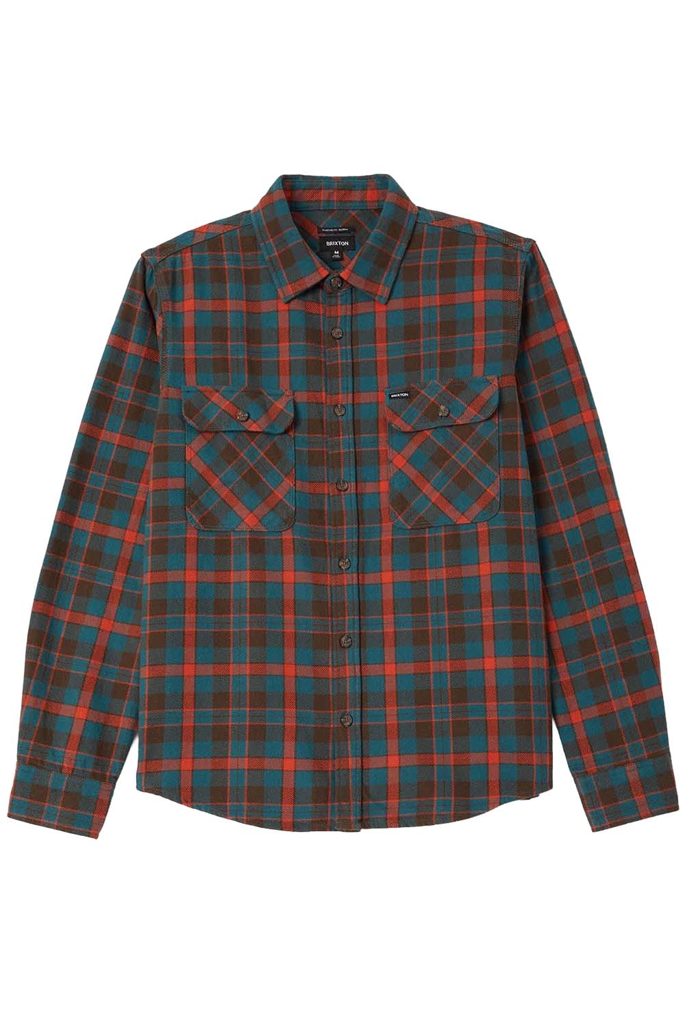 Brixton Bowery Flannel in Walnut Brown/Ultra Marine — Front view