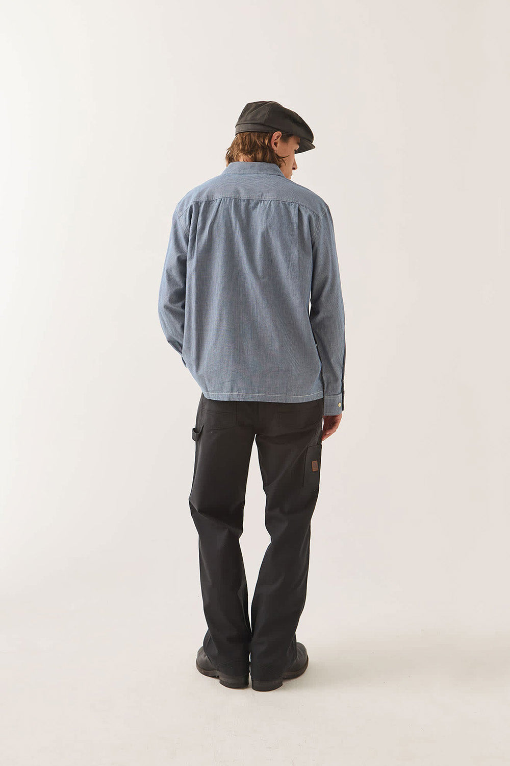 Brixton Trademark Shirt in Blue Chambray Micro Stripe — Back view
