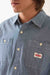 Brixton Trademark Shirt in Blue Chambray Micro Stripe — Brand tag detail view